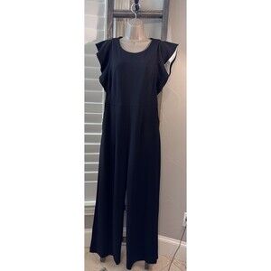 Calvin Klein Flutter Sleeve Black White Wide Leg Jumpsuit Size 10 NWOT